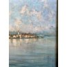 QUADRO DIPINTO OLIO TELA Muj 67 PAESAGGIO LAGO MAGGIORE Isola Pescatori PANORAMA