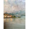 QUADRO DIPINTO OLIO TELA Muj 67 PAESAGGIO LAGO MAGGIORE Isola Pescatori PANORAMA