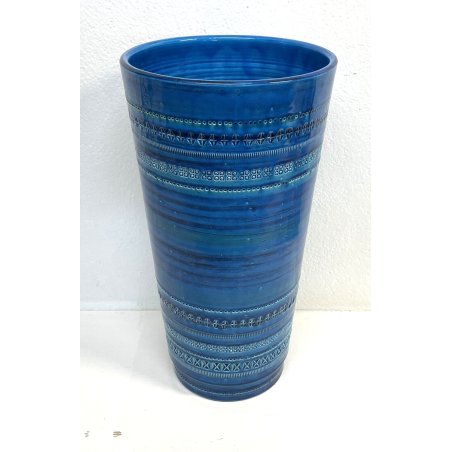 VASO PORTA OMBRELLI CERAMICA BLU TURCHESE BITOSSI ALDO LONDI ANNI 70 DECORI