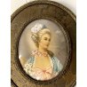 antica MINIATURA OVALE RITRATTO NOBILE DONNA dipinta CORNICE OTTONE '900