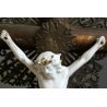 ANTICO CROCIFISSO DA TAVOLO LEGNO GESU' CRISTO PORCELLANA BISCUIT RELIGIOSO '800