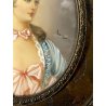 antica MINIATURA OVALE RITRATTO NOBILE DONNA dipinta CORNICE OTTONE '900