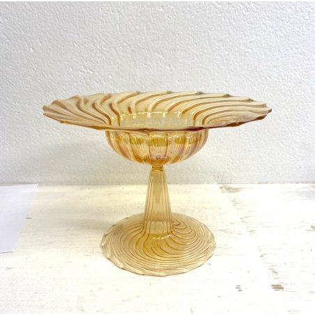 ANTICO VASO COPPA VETRO Murano Zecchin CENTERPIECE COSTOLATO AMBRA 18cm/h '20