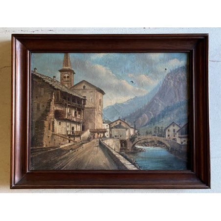 ANTICO QUADRO OLIO TELA I. Trogher PAESAGGIO MONTANO Campertogno Valsesia 1887