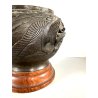 ANTICO VASO CACHE POT BRONZO PATINA DECORO RILIEVO FENICE INDOCINA ø 19,5cm '20