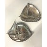 ANTICA COPPIA VASSOIO PORTA CARTE WMF Art Nouveau SILVER PLATED SAILING BOAT 900