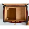 ANTICO COFANETTO SCRIGNO MINIATURA CARRILON LEGNO MOGANO PIEDINI DORATI CHIAVE
