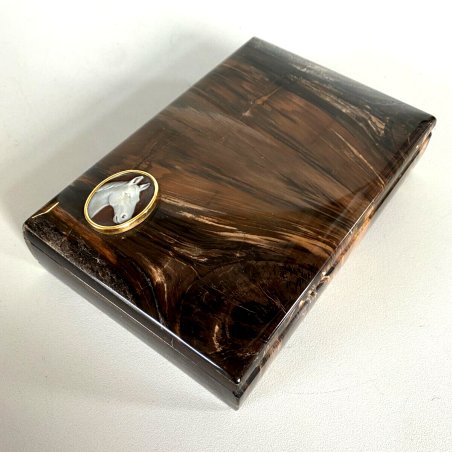 SCATOLA VINTAGE LUXURY BOX PIETRE DURE COPERCHIO CERNIERA CAMEO CORNICE ORO '60