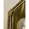 antica COPPIA MINIATURE TONDE con CORNICE ESAGONALE dorata DONNE NOBILI '900