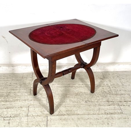 PICCOLO TAVOLO LIBRO IMPERO EPOCA 1800 APRIBILE CASSETTO NOCE GIOCO CONSOLLE