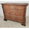 ANTICO COMO GENOVESE a Bambocci 1600 legno noce CASSETTONE FORMELLE 3 cassetti