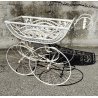 RARA ANTICA CARROZZINA epoca 800 FERRO BATTUTO Culla Midollino BIANCO passeggino