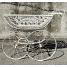 RARA ANTICA CARROZZINA epoca 800 FERRO BATTUTO Culla Midollino BIANCO passeggino