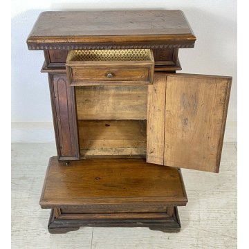 ANTICO INGINOCCHIATOIO LEGNO NOCE MASSELLO CASSETTO DECORATO CHIESA 1800 EPOCA 