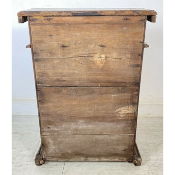 ANTICO INGINOCCHIATOIO LEGNO NOCE MASSELLO CASSETTO DECORATO CHIESA 1800 EPOCA 