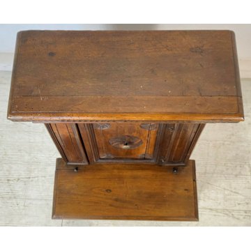 ANTICO INGINOCCHIATOIO LEGNO NOCE MASSELLO CASSETTO DECORATO CHIESA 1800 EPOCA 