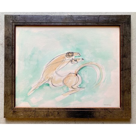 DISEGNO TECNICA MISTA CHINA/ACQUERELLO CARTA Bruno Cassinari CAVALLI EPOCA '900