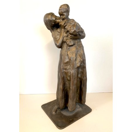 SCULTURA TUTTOTONDO BRONZO Eugenio Pellini MATERNITA Intimista ALTEZZA 37cm '900