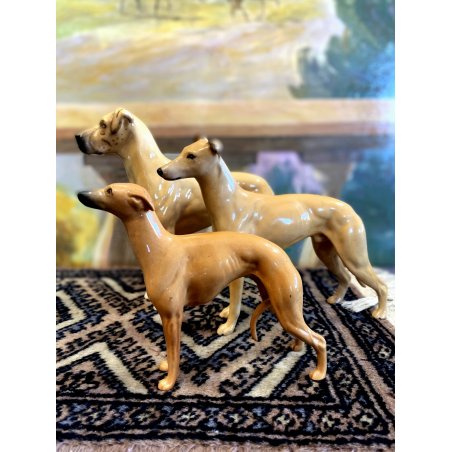 VINTAGE SET 3 MINIATURE DOG Beswick ENGLAND SCULTURA CERAMICA ALANO LEVRIERO '70