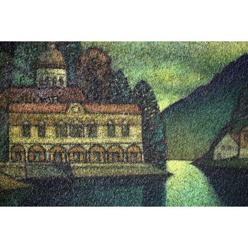 GRANDE QUADRO DIPINTO ASTRATTO MATERICO Gino Caizzi BELGIRATE PORTO LAGO BARCHE