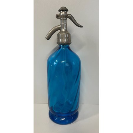 ANTICA BOTTIGLIA SELTZ VETRO BLU AZZURRO SIFONE SODA LAVEZZARI PERETTI MILANO