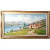 GRANDE QUADRO FIRMATO GUIDONI OLIO TELA VISTA PAESAGGIO LAGO MONTAGNE EPOCA
