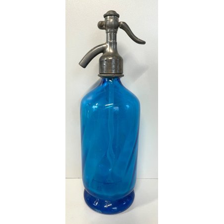 ANTICA BOTTIGLIA SELTZ VETRO BLU AZZURRO SIFONE SODA VICARIO VARESE BAVENO 1930