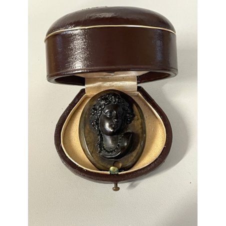 ANTICO CAMEO VULCANITE VITTORIANO spilla ciondolo fine '800 DONNA GRECA gioiello