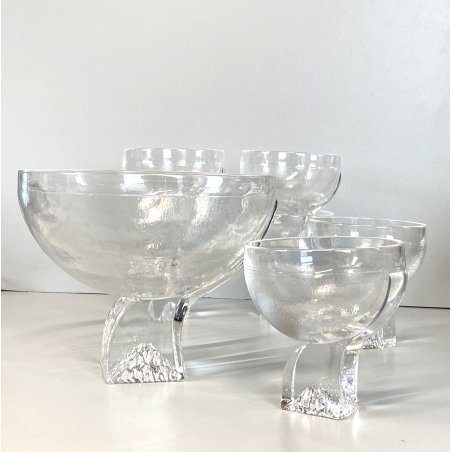 VINTAGE SET 6 COPPE 1 BOWL ICED GLASS Kristall Krisla DESIGN Taddei Sistini '60