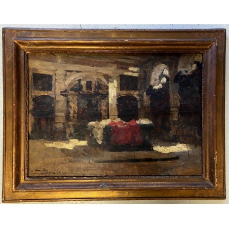 QUADRO DIPINTO OLIO TAVOLA Achille Cattaneo  INTERNO Sacrestia San Marco MILANO