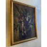 ANTICO DIPINTO OLIO TELA "AC" NATURA MORTA CACCIAGIONE FAGIANO LEPRE ALLORO '900