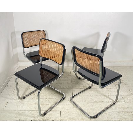 SET 4 SEDIA CESCA MARCEL BREUER ACCIAIO PAGLIA DI VIENNA DESIGN ANNI 60/70 B32
