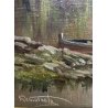 COPPIA DIPINTO OLIO CARTONCINO Remo Testa PAESAGGIO LACUSTRE BARCHE ROMANTICO