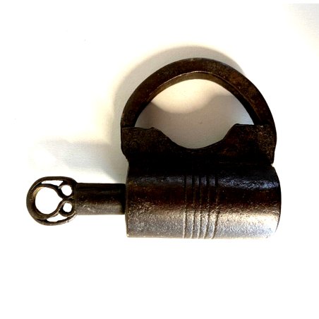 ANTICO LUCCHETTO CILINDRICO a VITE  FERRO BATTUTO FUNZIONANTE TEDESCO XVII sec