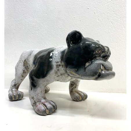 SCULTURA MAIOLICA Zaccagnini Z ITALY  Z.C.G. FIGURA CANE FRECH BULLDOG SMALTO