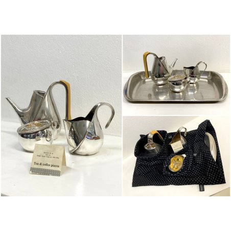 SERVIZIO TE CAFFE 4 pz ALESSI DESIGN Oscar Tusquets SILVER GOLD PLATED EPSS 1983