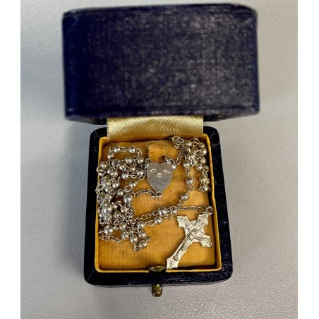 VECCHIO ROSARIO in ARGENTO 800 corona PREGHIERA religioso SCATOLA