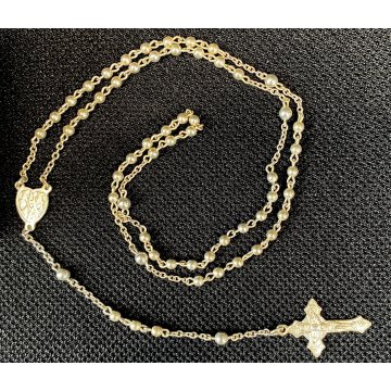 VECCHIO ROSARIO in ARGENTO 800 corona PREGHIERA religioso SCATOLA