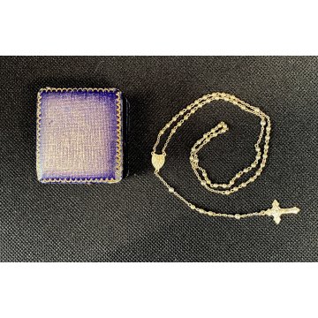 VECCHIO ROSARIO in ARGENTO 800 corona PREGHIERA religioso SCATOLA