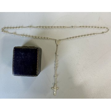 VECCHIO ROSARIO in ARGENTO 800 corona PREGHIERA religioso SCATOLA