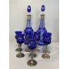 SERVIZIO BOTTIGLIE BOEMIA  e 8 BICCHIERI cristallo blu cobalto e ARGENTO 800