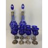SERVIZIO BOTTIGLIE BOEMIA  e 8 BICCHIERI cristallo blu cobalto e ARGENTO 800
