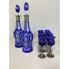 SERVIZIO BOTTIGLIE BOEMIA  e 8 BICCHIERI cristallo blu cobalto e ARGENTO 800