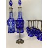 SERVIZIO BOTTIGLIE BOEMIA  e 8 BICCHIERI cristallo blu cobalto e ARGENTO 800
