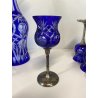 SERVIZIO BOTTIGLIE BOEMIA  e 8 BICCHIERI cristallo blu cobalto e ARGENTO 800