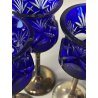 SERVIZIO BOTTIGLIE BOEMIA  e 8 BICCHIERI cristallo blu cobalto e ARGENTO 800