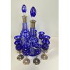 SERVIZIO BOTTIGLIE BOEMIA  e 8 BICCHIERI cristallo blu cobalto e ARGENTO 800