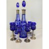 SERVIZIO BOTTIGLIE BOEMIA  e 8 BICCHIERI cristallo blu cobalto e ARGENTO 800