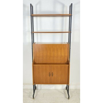 LIBRERIA MODULARE A GIORNO RIPIANI LAVORO A MURO DESIGN ANNI 50/60 VINTAGE ANTE 
