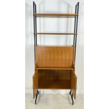 LIBRERIA MODULARE A GIORNO RIPIANI LAVORO A MURO DESIGN ANNI 50/60 VINTAGE ANTE 